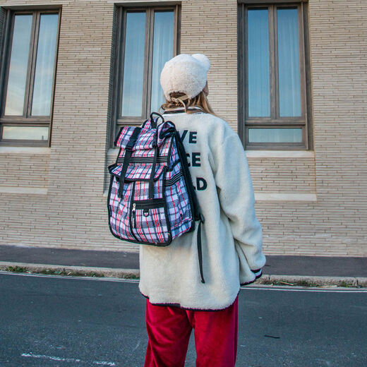 Tartan large rolltop bicycle backpack