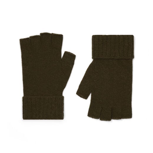 Men's green fingerless merino gloves
