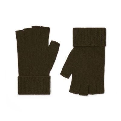 Men's green fingerless merino gloves