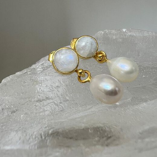 Moonstone and freshwater pearl earrings by Mirabelle