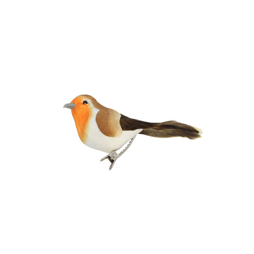 Clip decoration of robin bird with feathers
