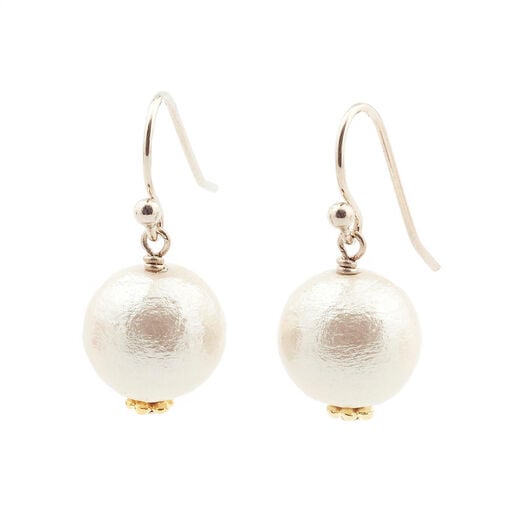 Single cotton pearl hook earrings by Anq