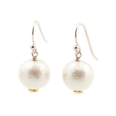 Single cotton pearl hook earrings by Anq