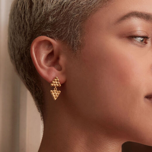 Gold triangle drop earrings by Ottoman Hands