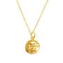 A gold chain necklace featuring a pendant in the shape of a serene moon face.