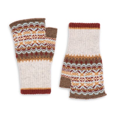 Grey and brown fingerless wool gloves
