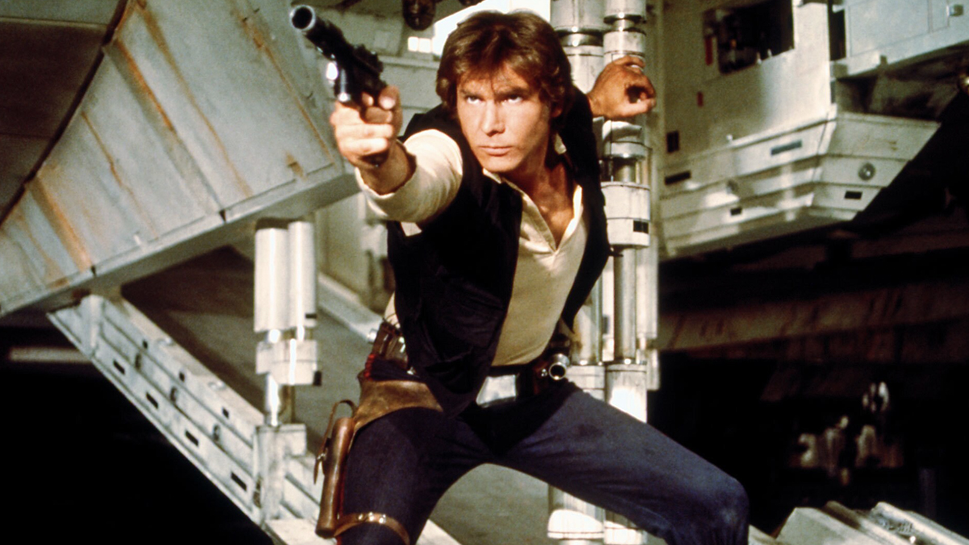Han Solo from Star Wars holding a blaster