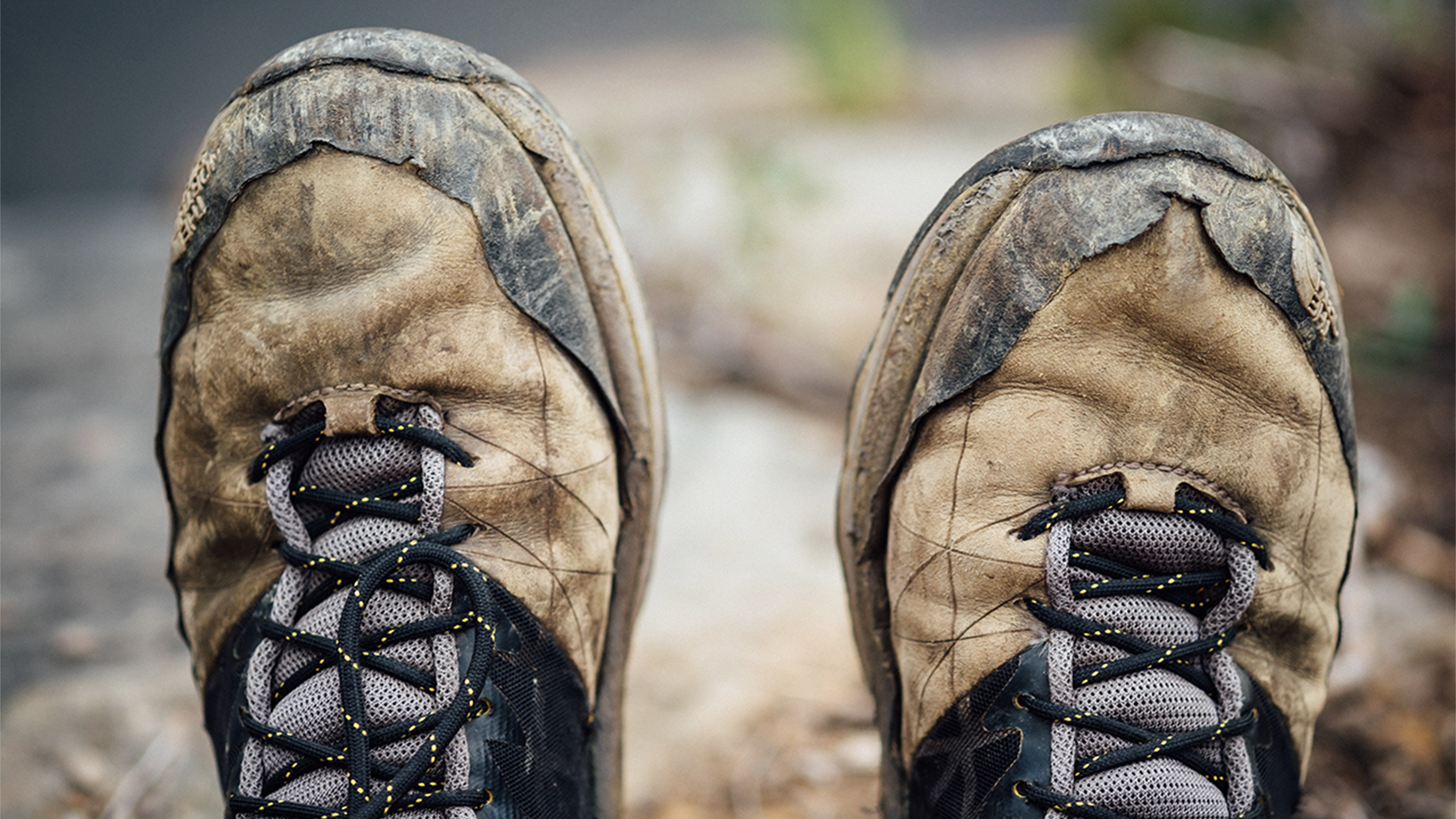 Close up of hikers boots