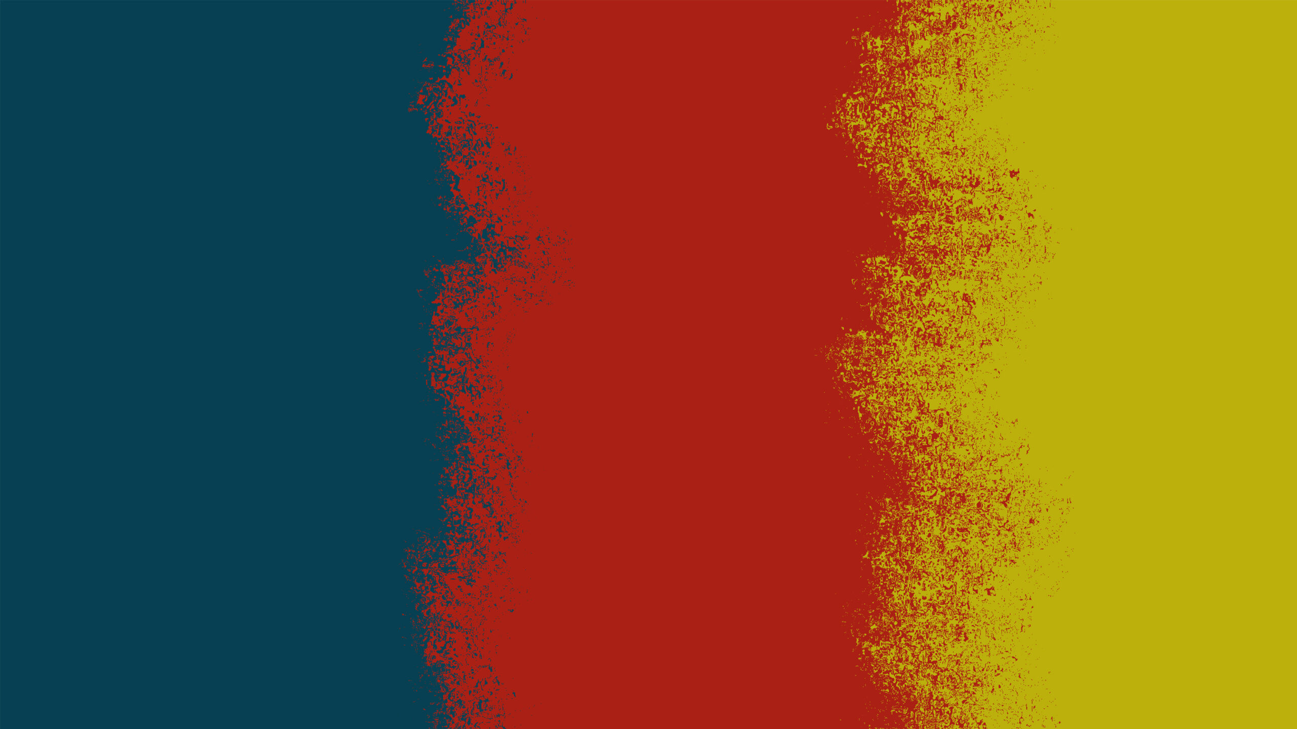 Dark turquoise, red and mustard yellow blocks of colour