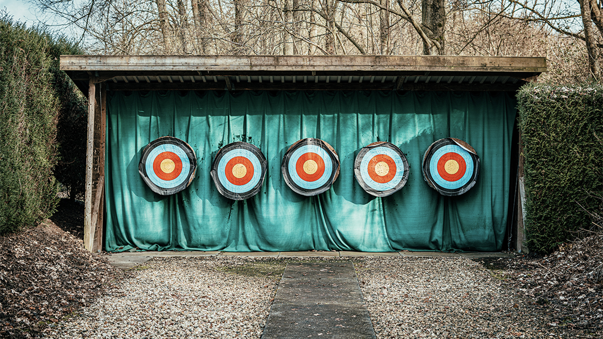 A row of targets for ranged weapons