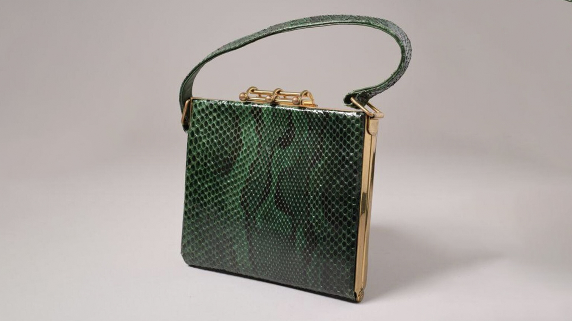 Green lizard skin and silk handbag
