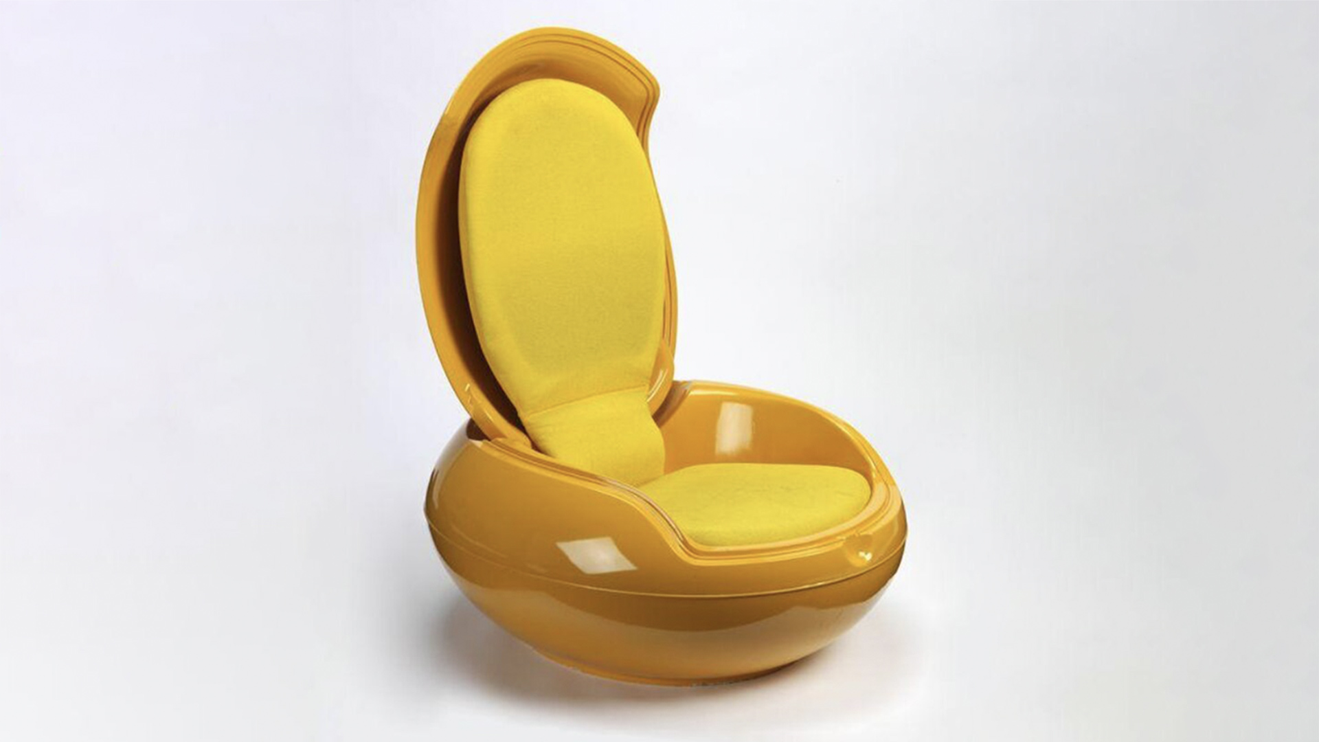 Yellow polyurethane egg chair with folding back