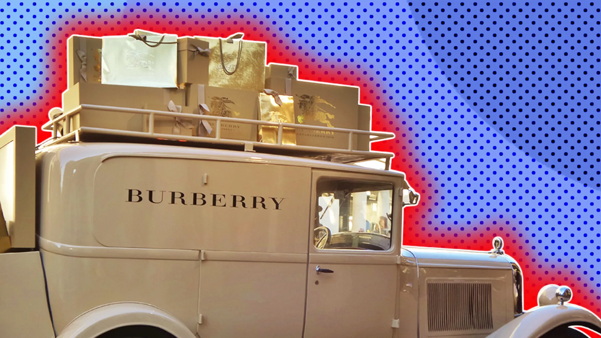 A Burberry van - in graphic house style