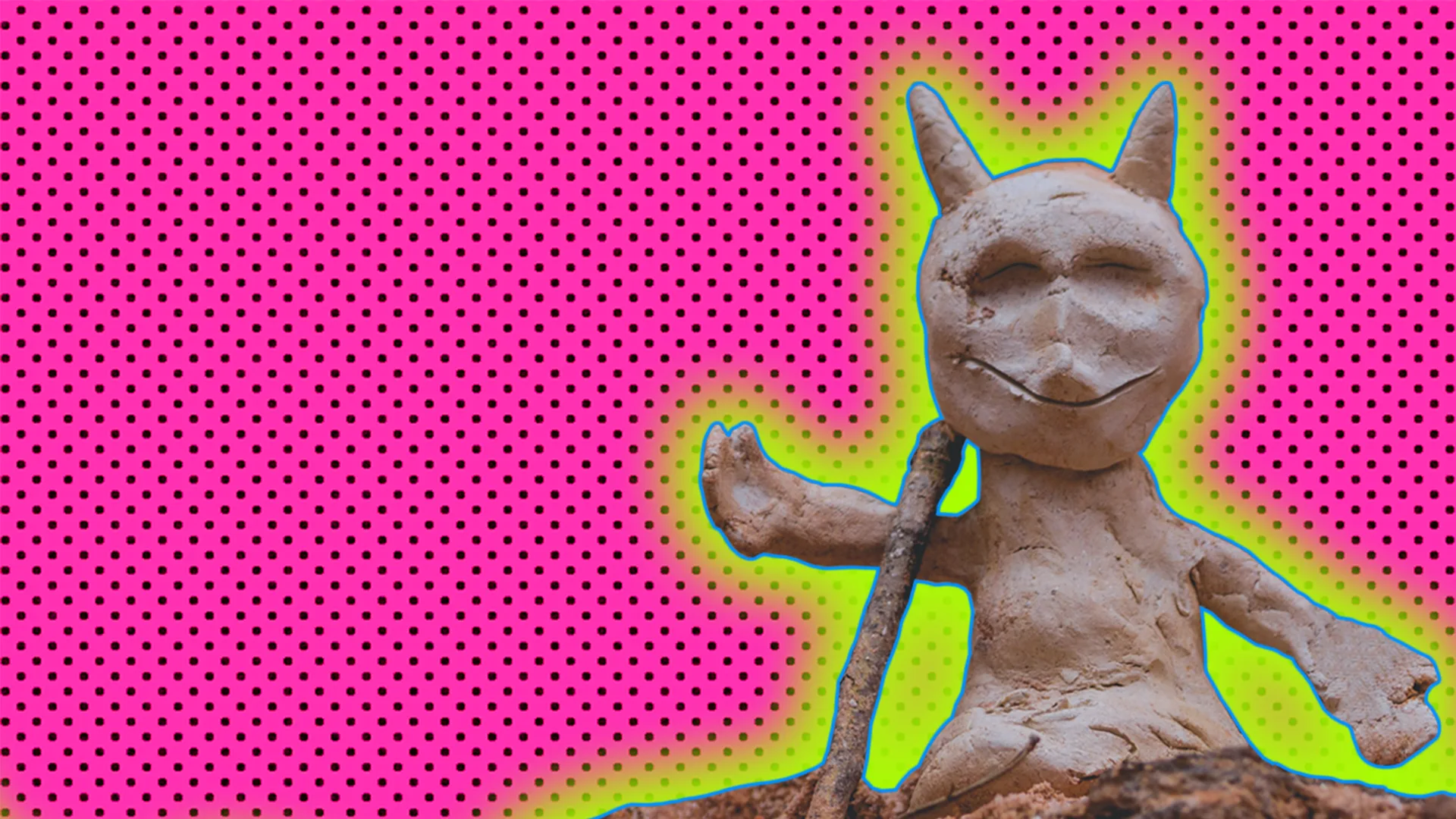Clay monster with a polkadot background and a glow around the image