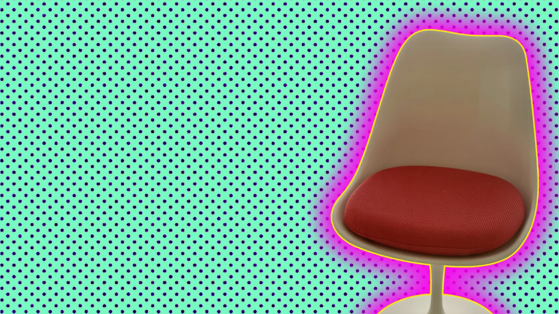 Vintage 60s chair with a polkadot background and a glow around the image