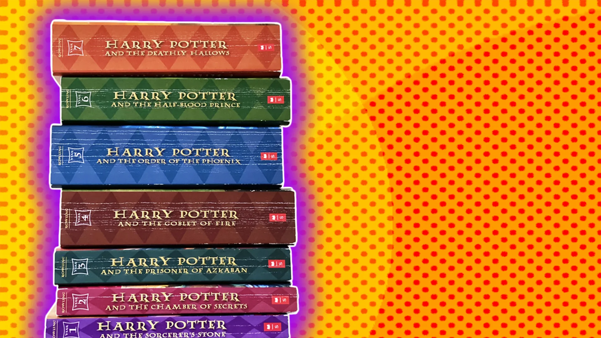 Harry Potter books in a pile - in graphic house style