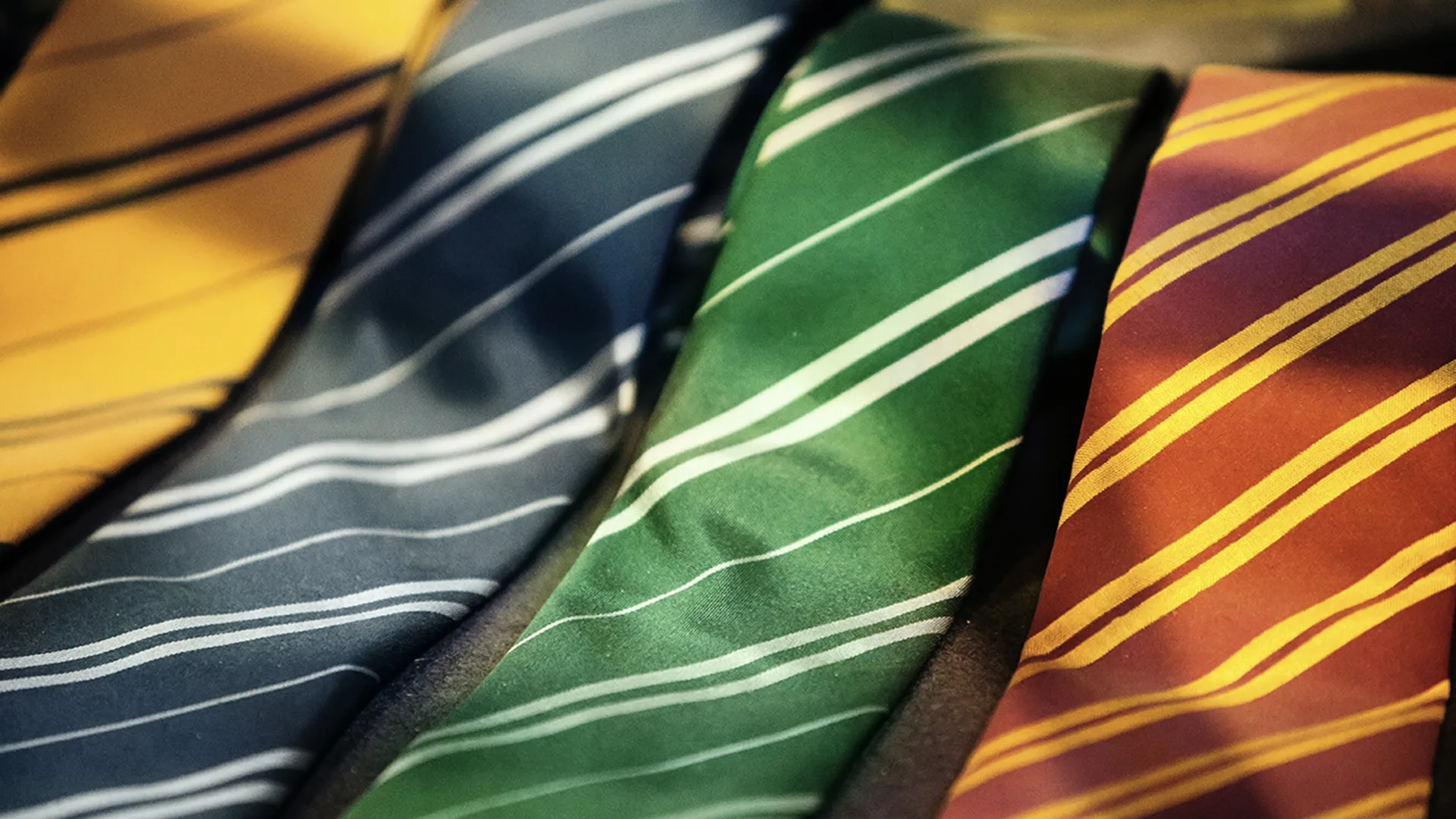 The ties for Hufflepuff, Slytherin, Ravenclaw and Gryffindor