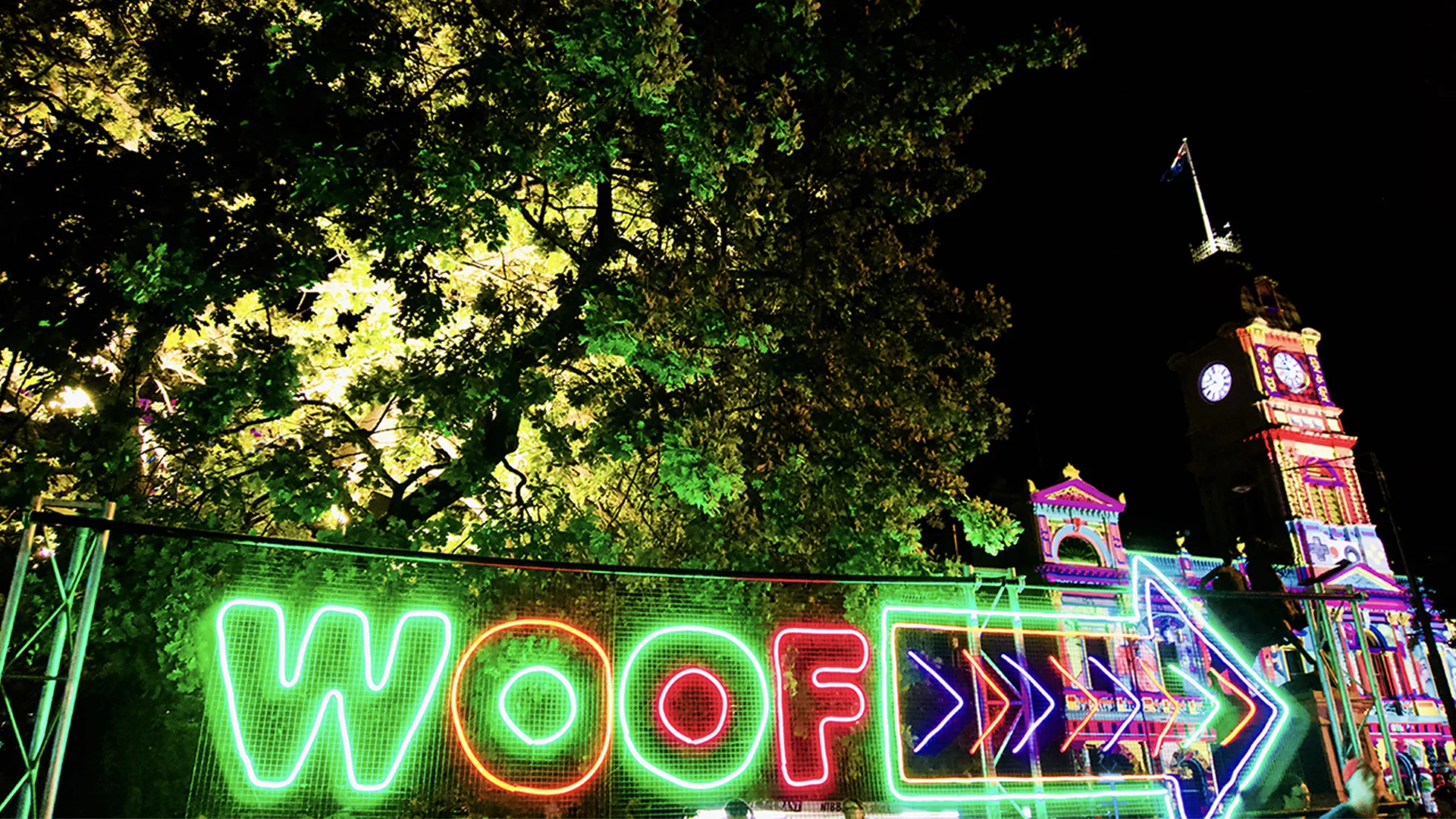Neon 'woof' sign