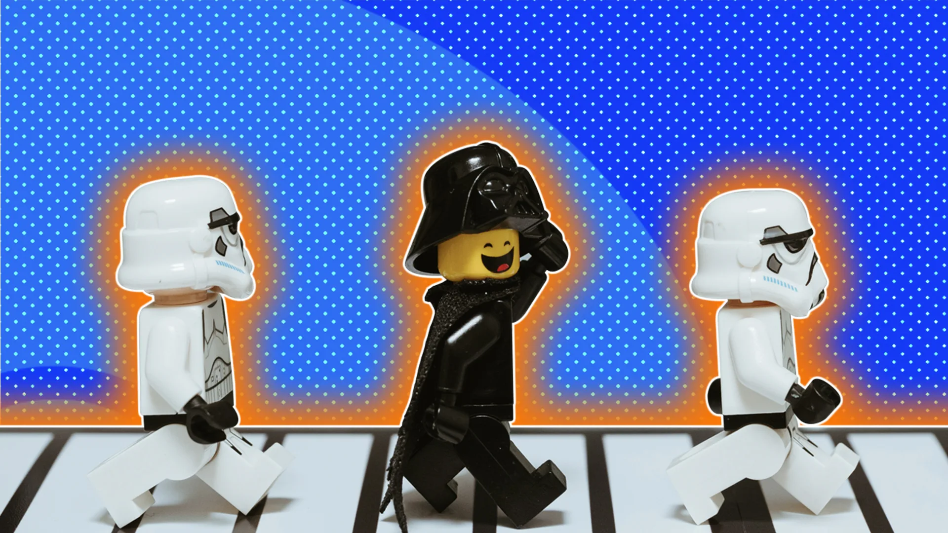 Lego Star Wars characters crossing the road - in graphic house style