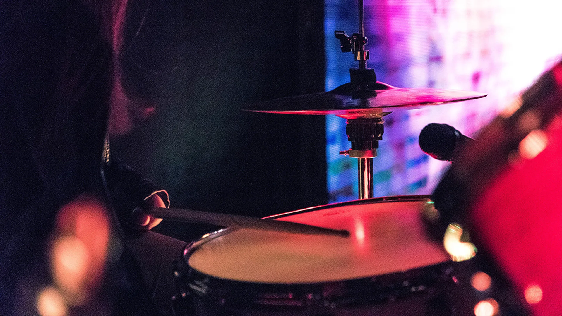 A drum kit in use