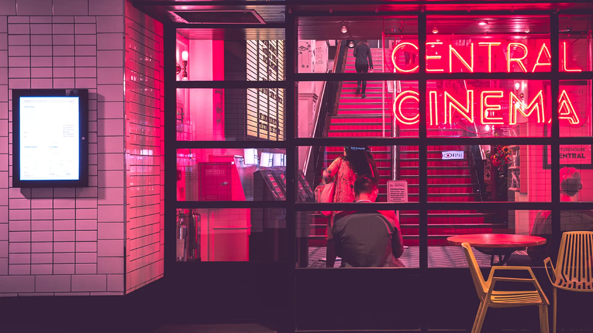 Cinema lit in red colours