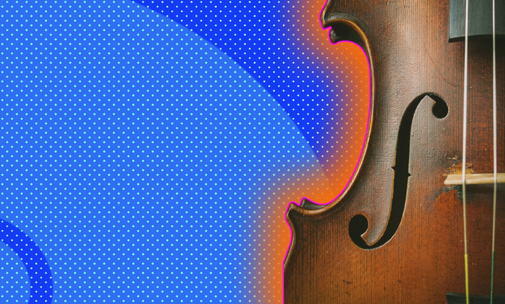 String instrument with a red glow behind it and on a blue background