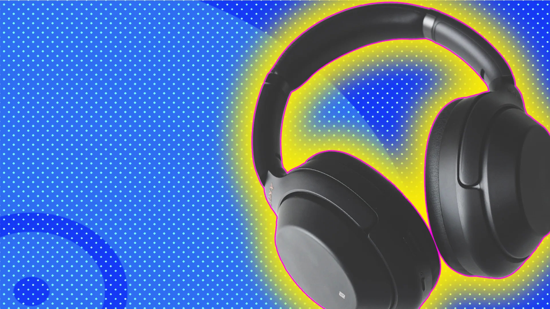 Headphones with a yellow glow on a blue background