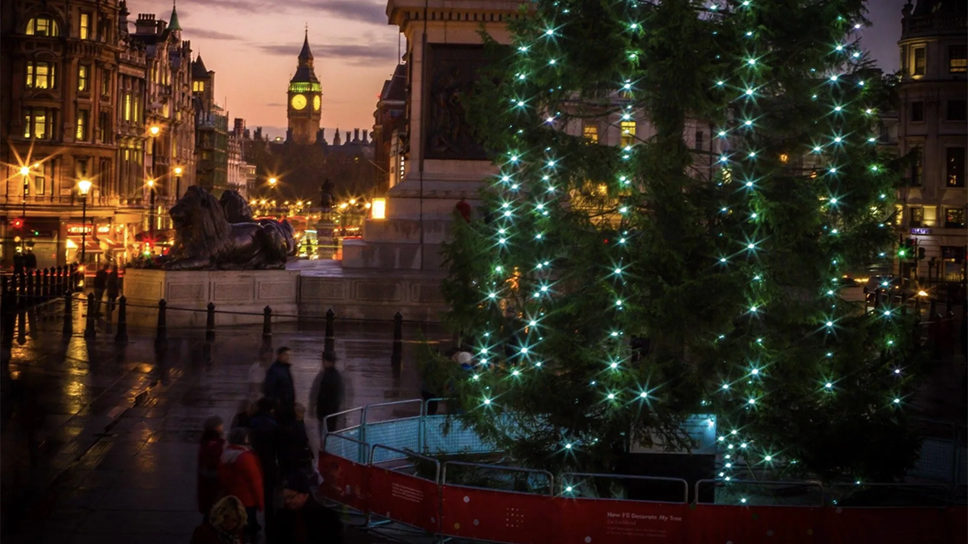London at Christmas time with a Christmas tree in the picture