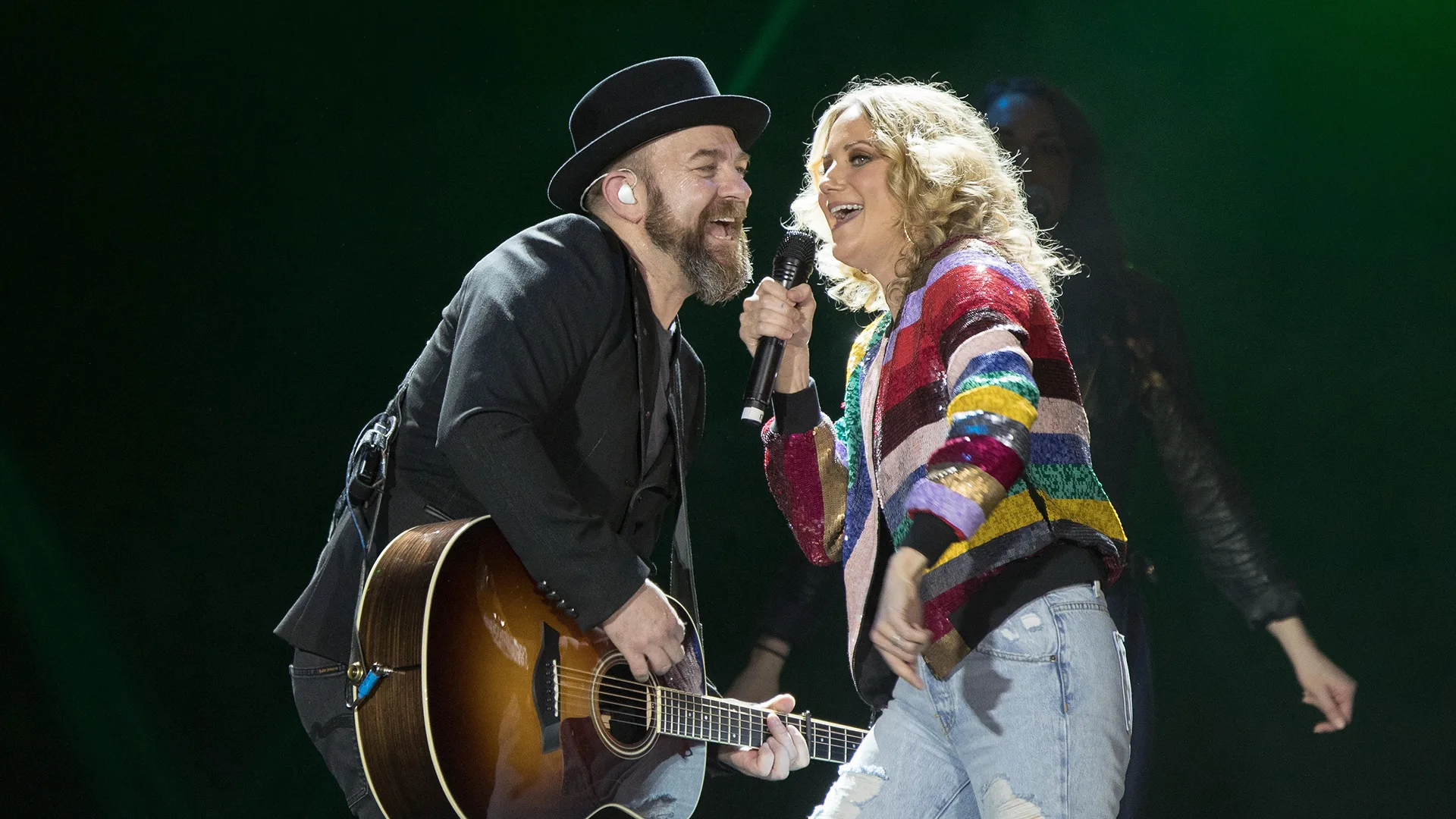 The country music duo Sugarland performing on stage