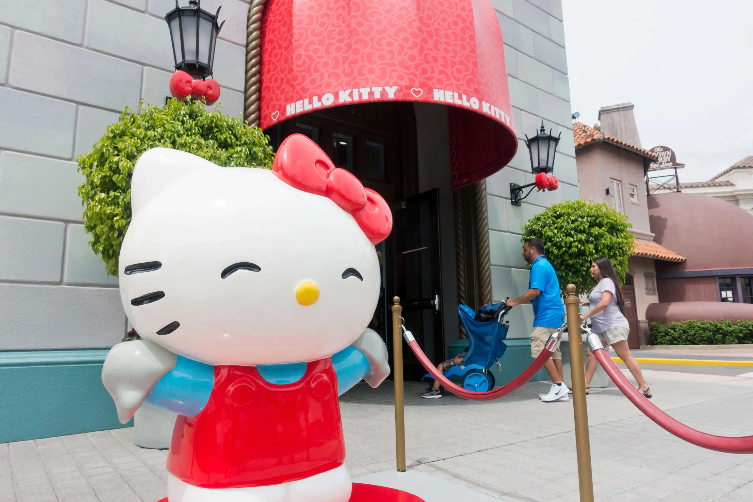 Hello Kitty figurine outside Hello Kitty shop in USA