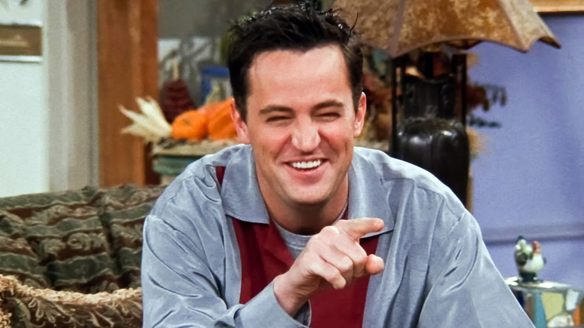 A photograph of the late actor Matthew Perry who played Chandler in the TV series Friends