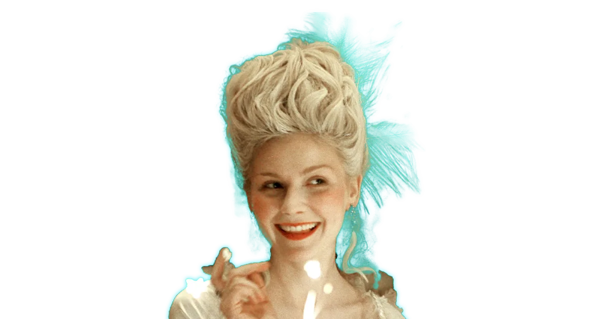 A photo of Marie Antoinette with a light blue halo around her head.