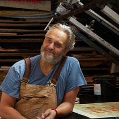 Artist Dave Buonaguidi in his screen printing studio.