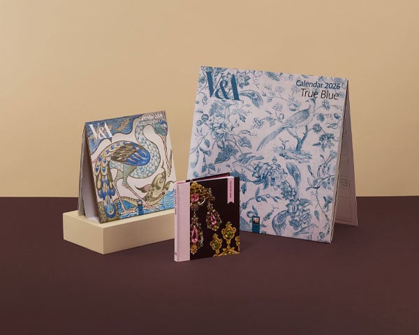 Two wall calendars and a pocket diary with images from the V&A archive.