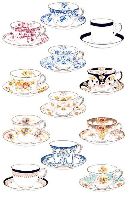 Cups and saucers, group of 12