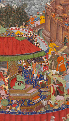 Akbar receiving war trophies from Asaf Khan