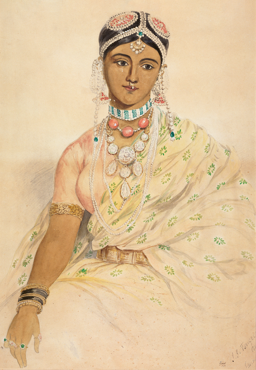 Portrait of a Hindu woman wearing jewellery