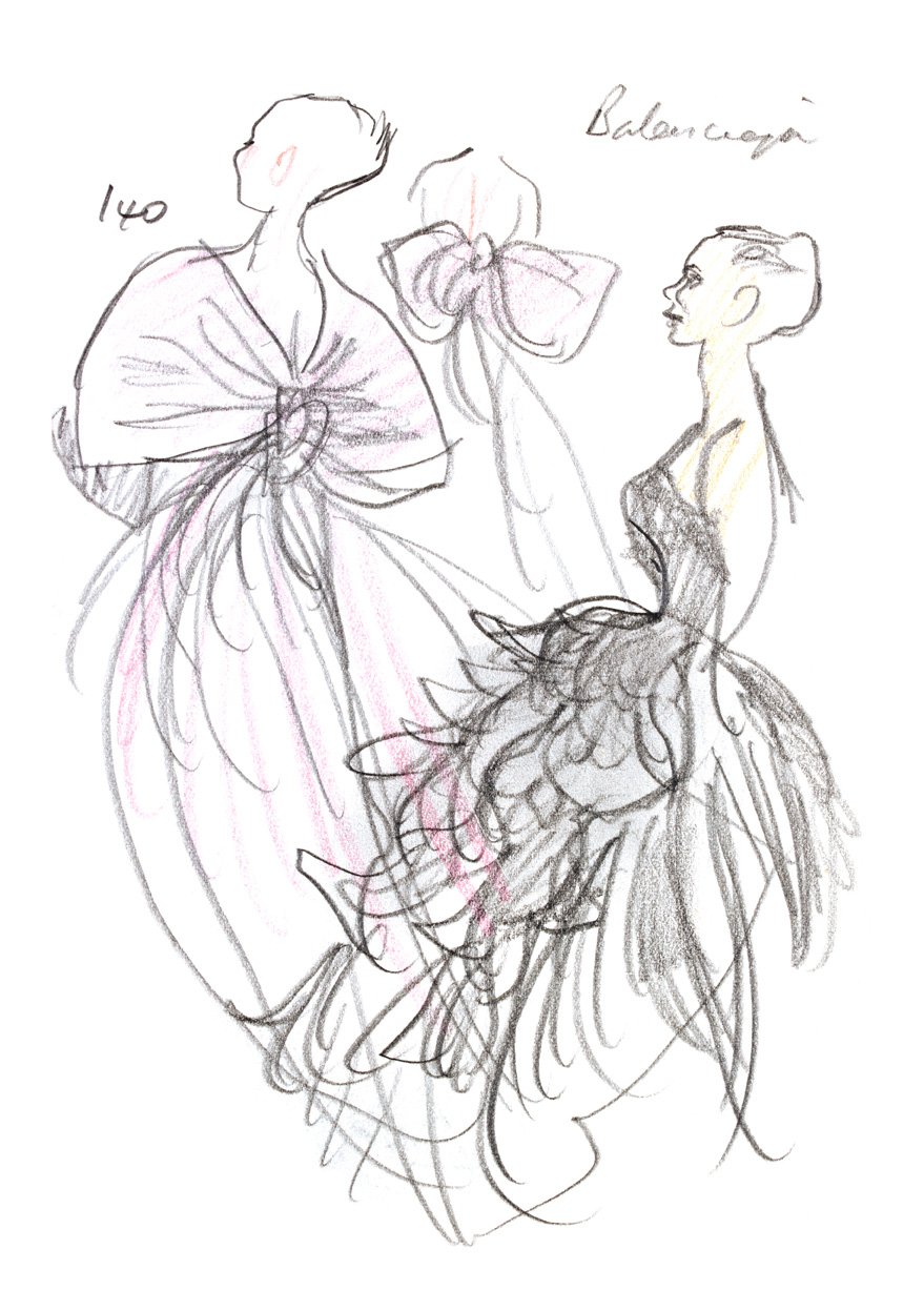 Balenciaga gowns, fashion illustration