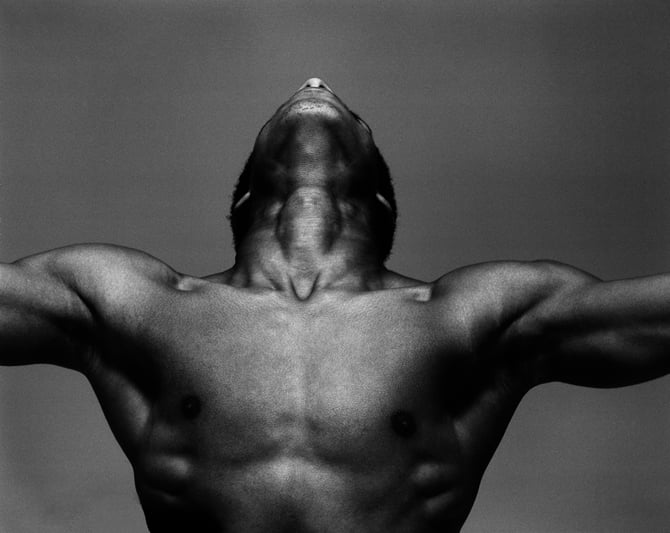 Iain Freeman with head back, close up