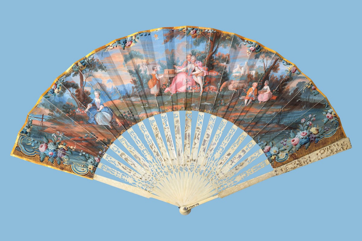 Painted fan with lovers in fashionable dress