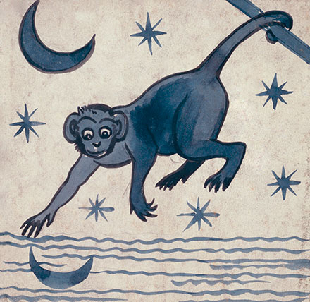 Monkey with reflected moon