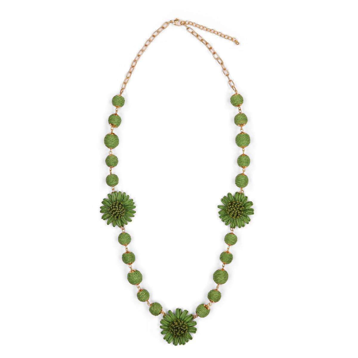 Green raffia flower necklace