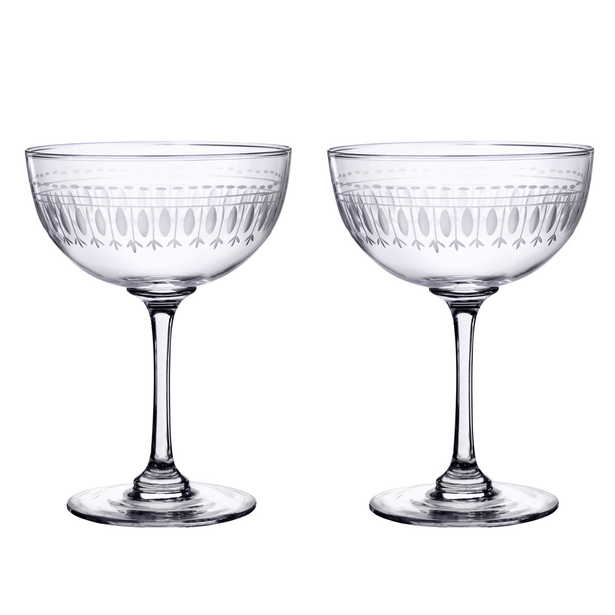 Crystal engraved champagne coupes - set of 2