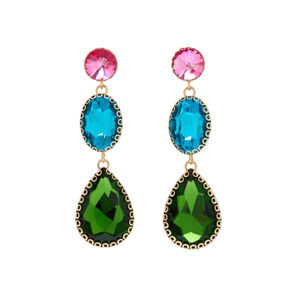 Blue and green gem drop earrings