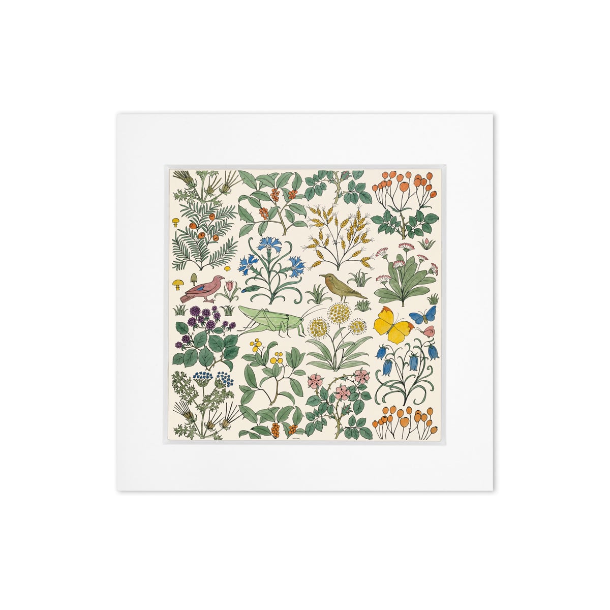 Design for a textile by C. F. A. Voysey - 8 x 8" mounted print