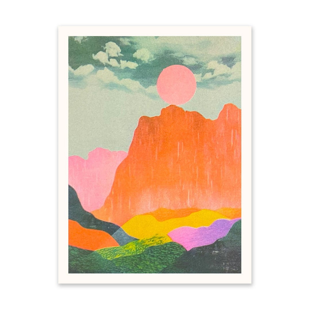 Neon mountain landscape risograph - 6 x 8 " print