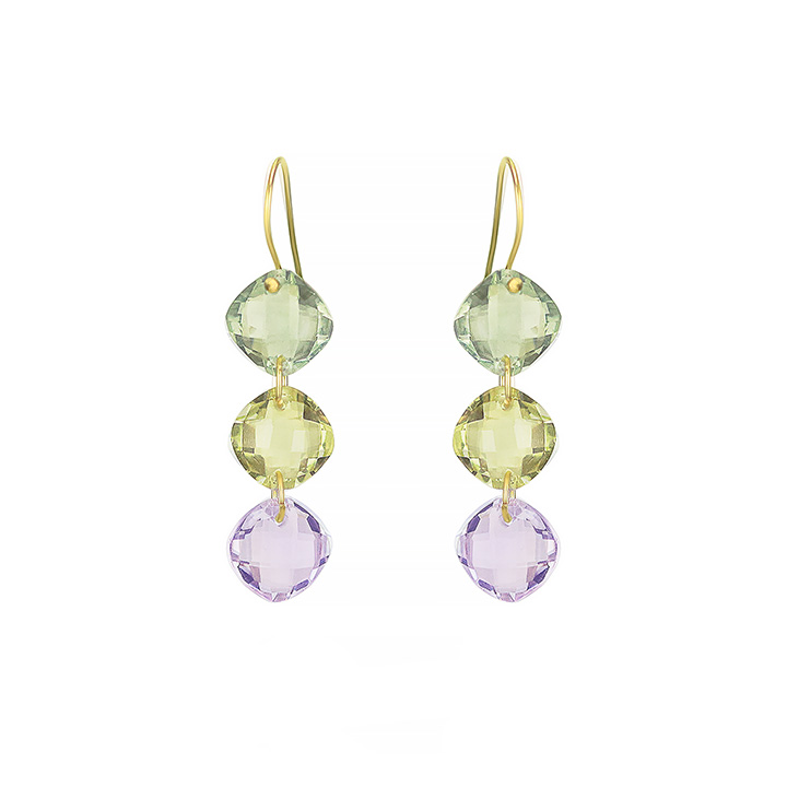 Amethyst and lemon quartz drop earrings by Mounir
