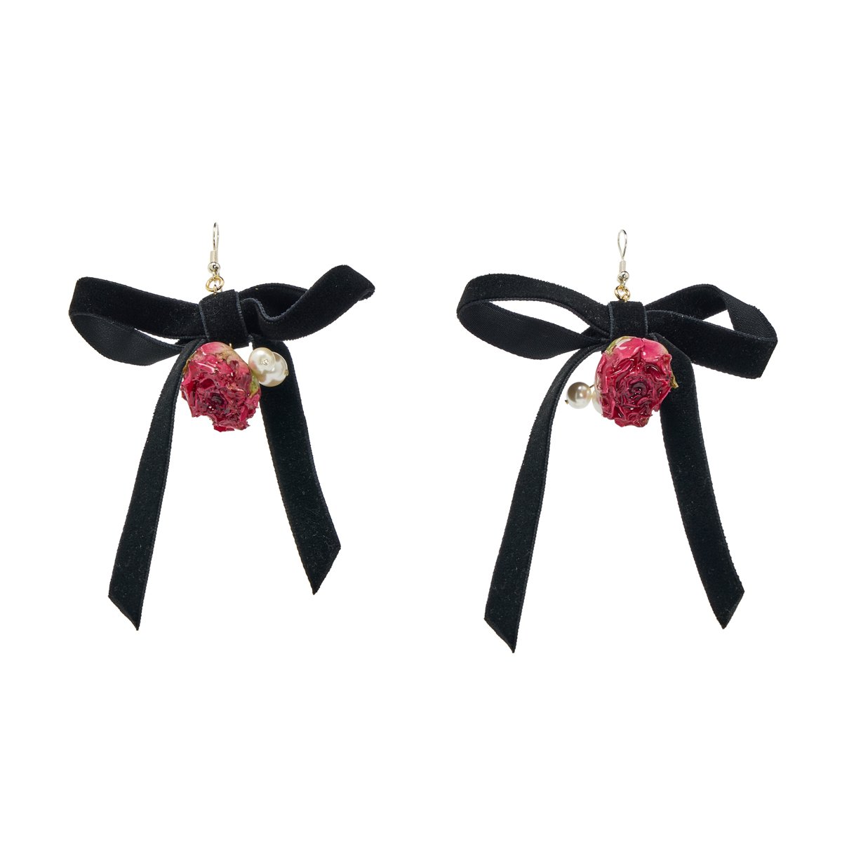 Black bow rose earrings by Cherie Jewels