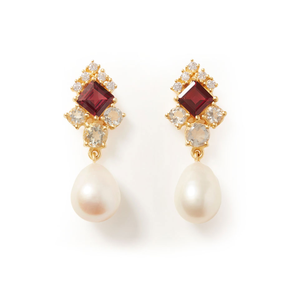 Garnet and pearl stud earrings by Carousel Jewels