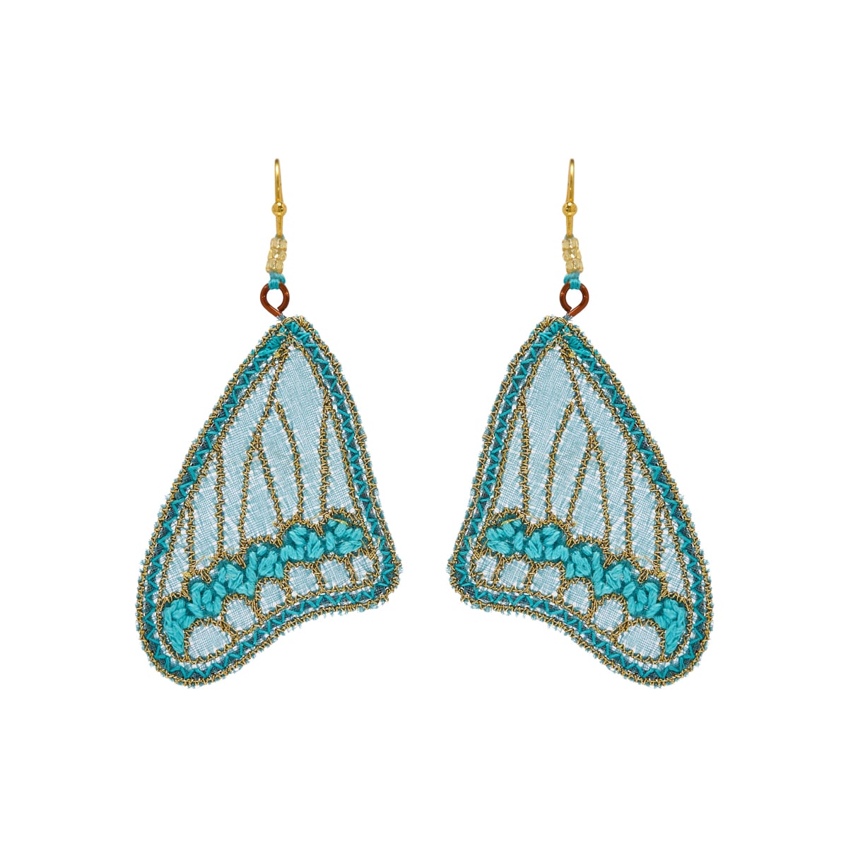 Silk butterfly wing hook earrings